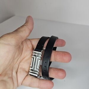 Tory Burch black Leather strap bracelet silver tone Fitbit Flex
